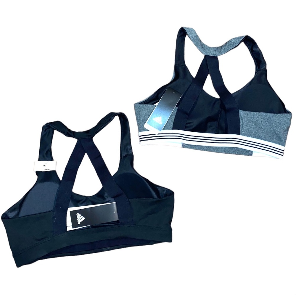 Adidas Nwt sports bras set of 2 bundle! Gray and black, Size large